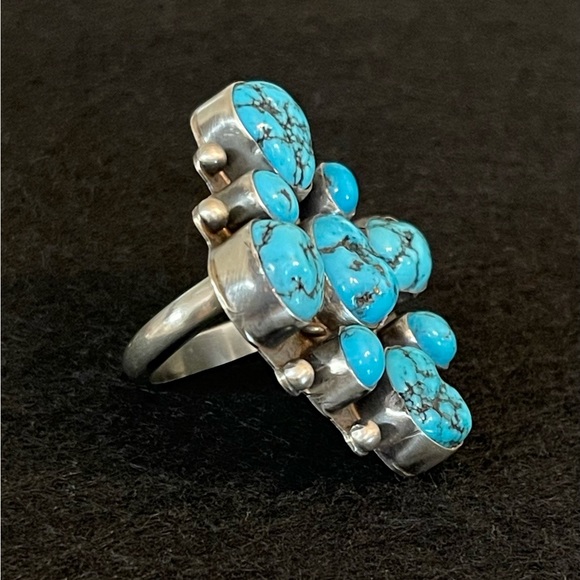 STERLING SILVER TURQUOISE CHUNKY RING - Picture 3 of 10